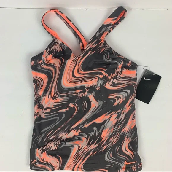🔥NIKE🔥Swim Crimson Pulse Marble Racerback Swimsuit Tankini Top Small NWT - Picture 3 of 6